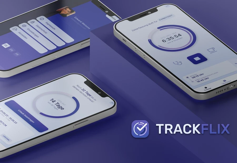 Verschiedene Ansichten der Trackflix App